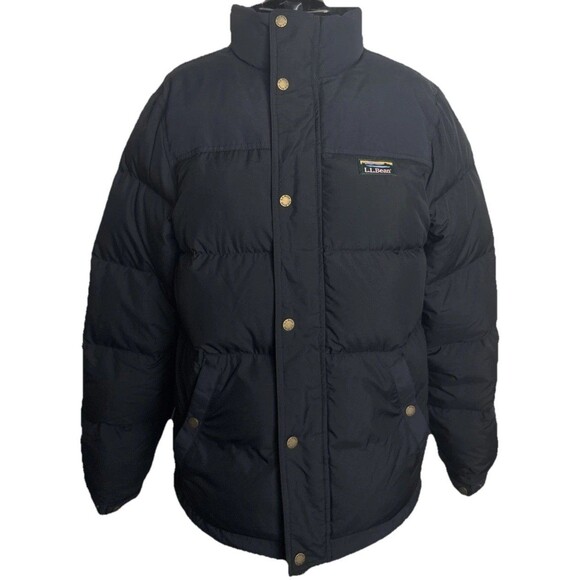LL Bean Mountain Classic Down Puffer Parka Coat Mens Small Full Zip Black Winter - Picture 1 of 11
